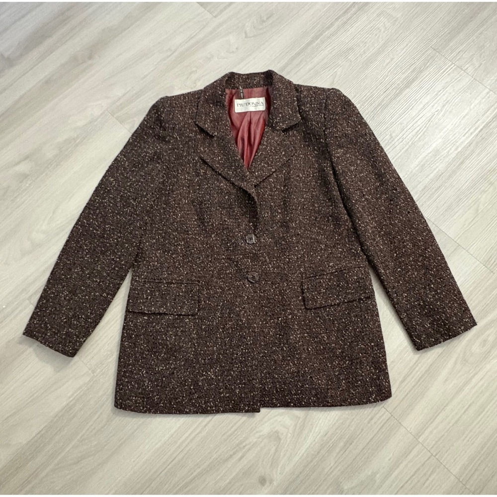Piu Donna di Mariella Burani Jacket Women Brown Tweed Wool Blazer Made Italy 19